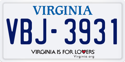 VA license plate VBJ3931