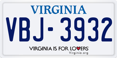 VA license plate VBJ3932