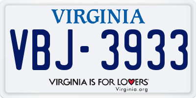 VA license plate VBJ3933
