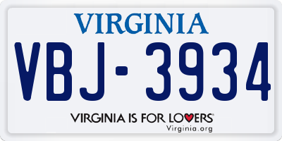 VA license plate VBJ3934