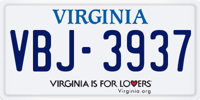 VA license plate VBJ3937