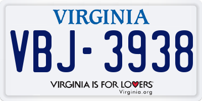 VA license plate VBJ3938