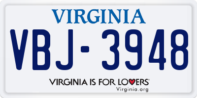 VA license plate VBJ3948