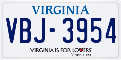 VA license plate VBJ3954