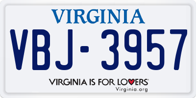 VA license plate VBJ3957