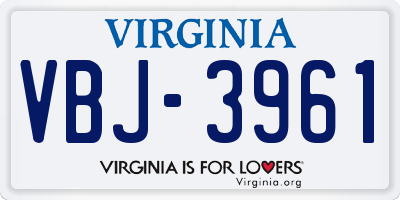 VA license plate VBJ3961