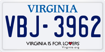 VA license plate VBJ3962