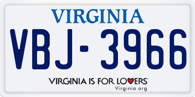 VA license plate VBJ3966