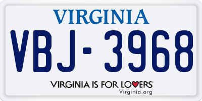 VA license plate VBJ3968