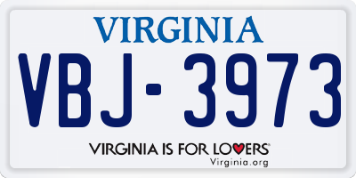 VA license plate VBJ3973