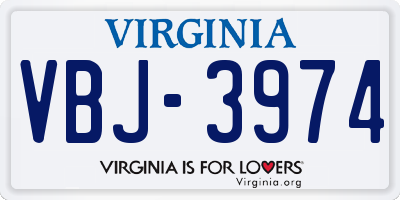 VA license plate VBJ3974