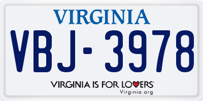 VA license plate VBJ3978