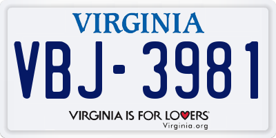 VA license plate VBJ3981