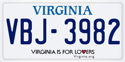 VA license plate VBJ3982