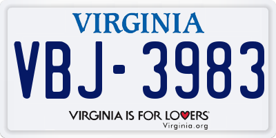 VA license plate VBJ3983