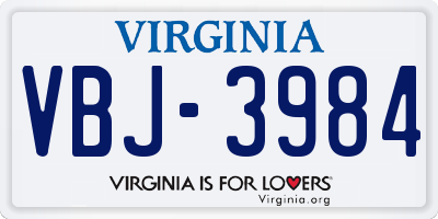 VA license plate VBJ3984
