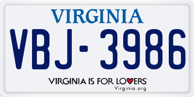 VA license plate VBJ3986