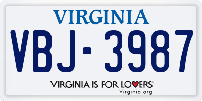 VA license plate VBJ3987