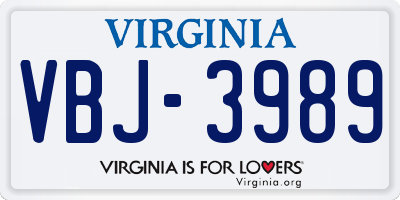 VA license plate VBJ3989