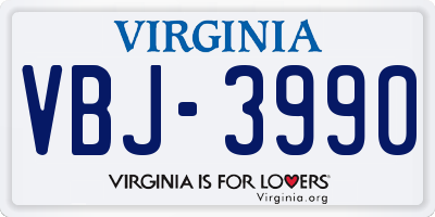 VA license plate VBJ3990