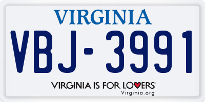 VA license plate VBJ3991
