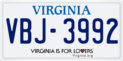 VA license plate VBJ3992