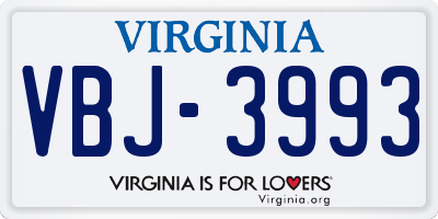VA license plate VBJ3993