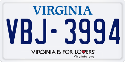 VA license plate VBJ3994