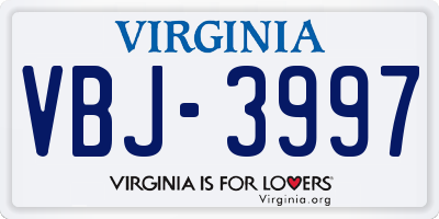 VA license plate VBJ3997