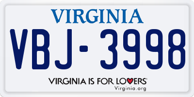 VA license plate VBJ3998