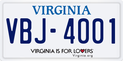 VA license plate VBJ4001