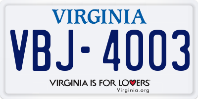 VA license plate VBJ4003