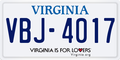 VA license plate VBJ4017