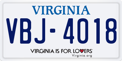 VA license plate VBJ4018