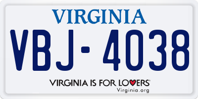 VA license plate VBJ4038