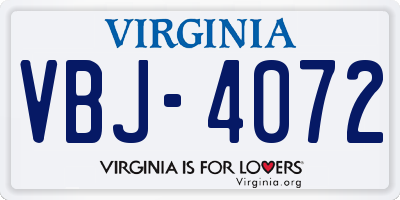 VA license plate VBJ4072