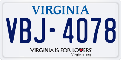 VA license plate VBJ4078