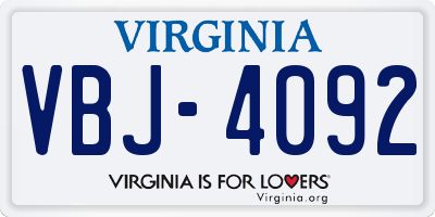 VA license plate VBJ4092