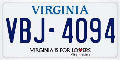 VA license plate VBJ4094