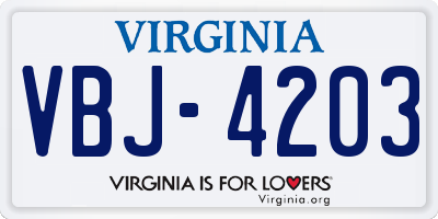 VA license plate VBJ4203