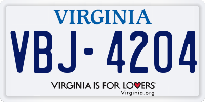 VA license plate VBJ4204