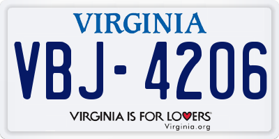 VA license plate VBJ4206