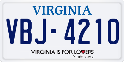 VA license plate VBJ4210