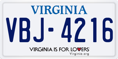 VA license plate VBJ4216