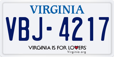 VA license plate VBJ4217
