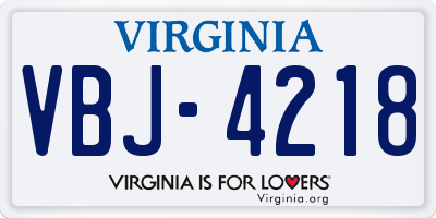 VA license plate VBJ4218