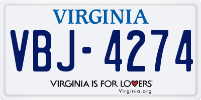 VA license plate VBJ4274