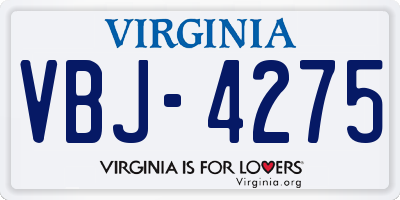 VA license plate VBJ4275