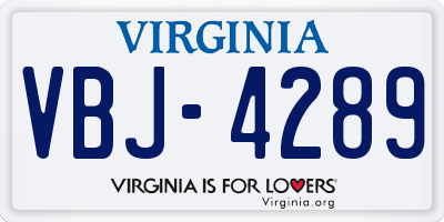 VA license plate VBJ4289