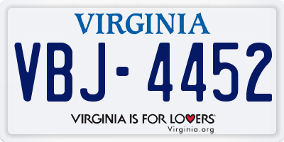 VA license plate VBJ4452